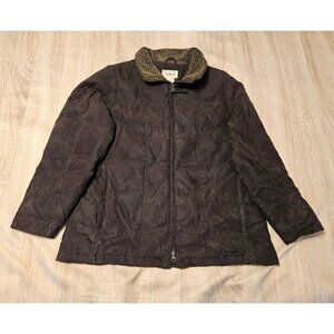Ll Bean Brown Faux Suede Sherpa Collar Down Down Filled Coat Size L Petite